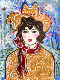 Starry-Eyed Cowgirl - Figurative Pin Up Western Inspired Portrait Art on Paper