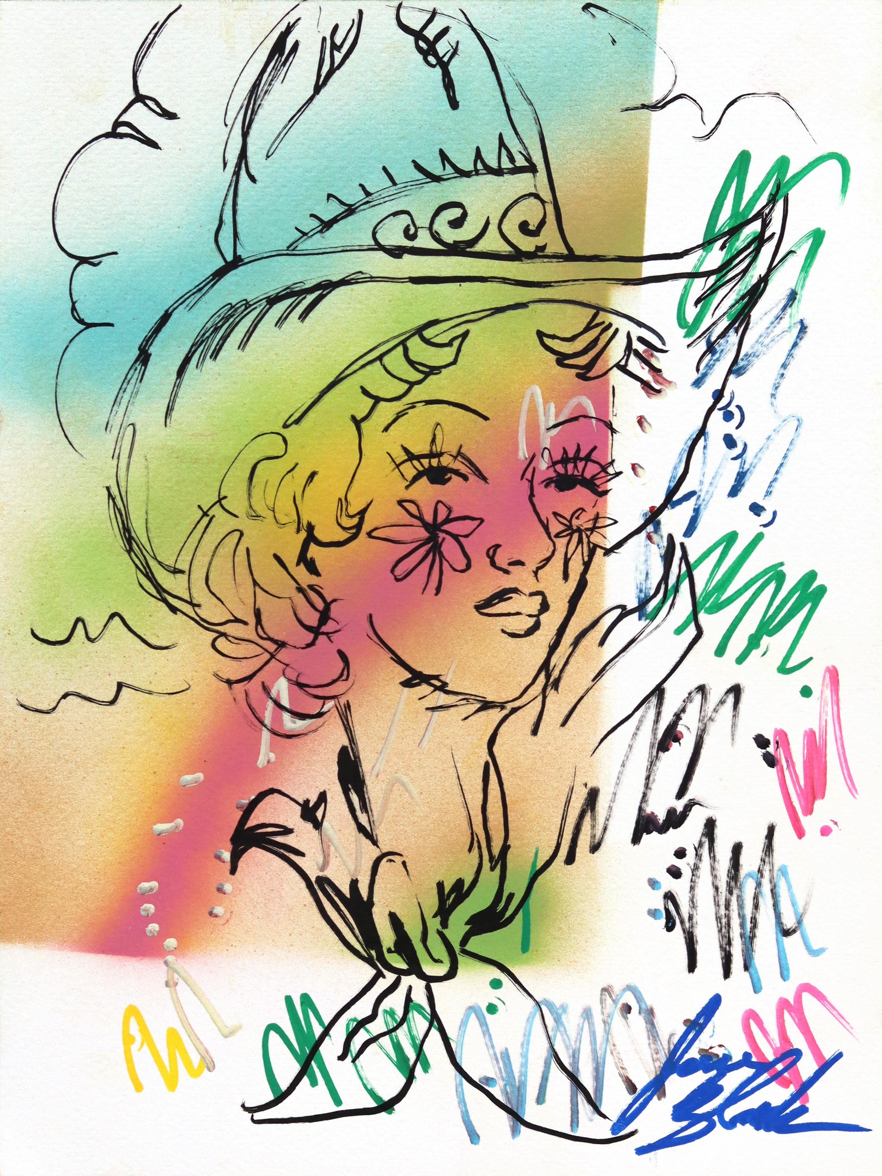 Jesse Black Abstract Painting - Sweet Dreams - Original Abstract Colorful Figurative Cowgirl Art on Paper