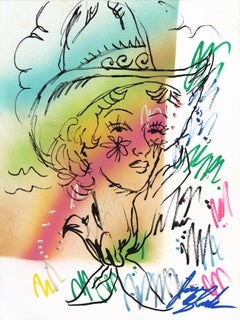 Sweet Dreams - Original Abstract Colorful Figurative Cowgirl Art on Paper