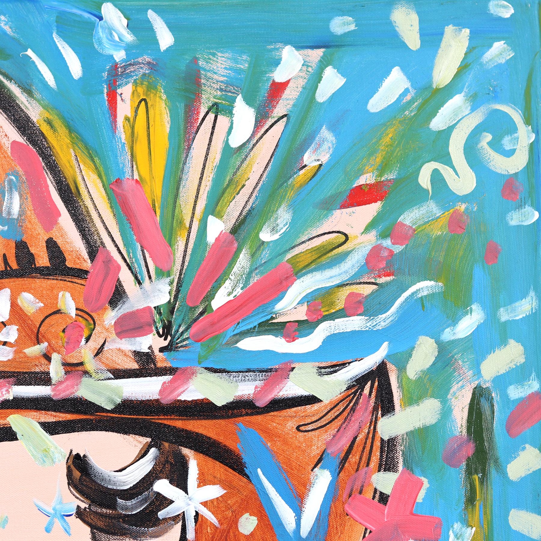 Wild Flower Cowgirl - Abstract Colorful Figurative Pinup Painting on Canvas For Sale 2