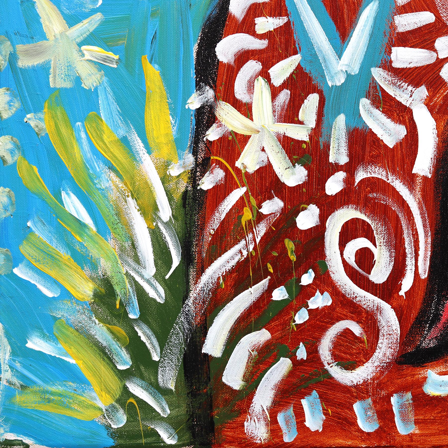 Wild Flower Cowgirl - Abstract Colorful Figurative Pinup Painting on Canvas For Sale 4