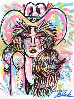 Wild Heart - Original Abstract Colorful Figurative Cowgirl Painting on Paper