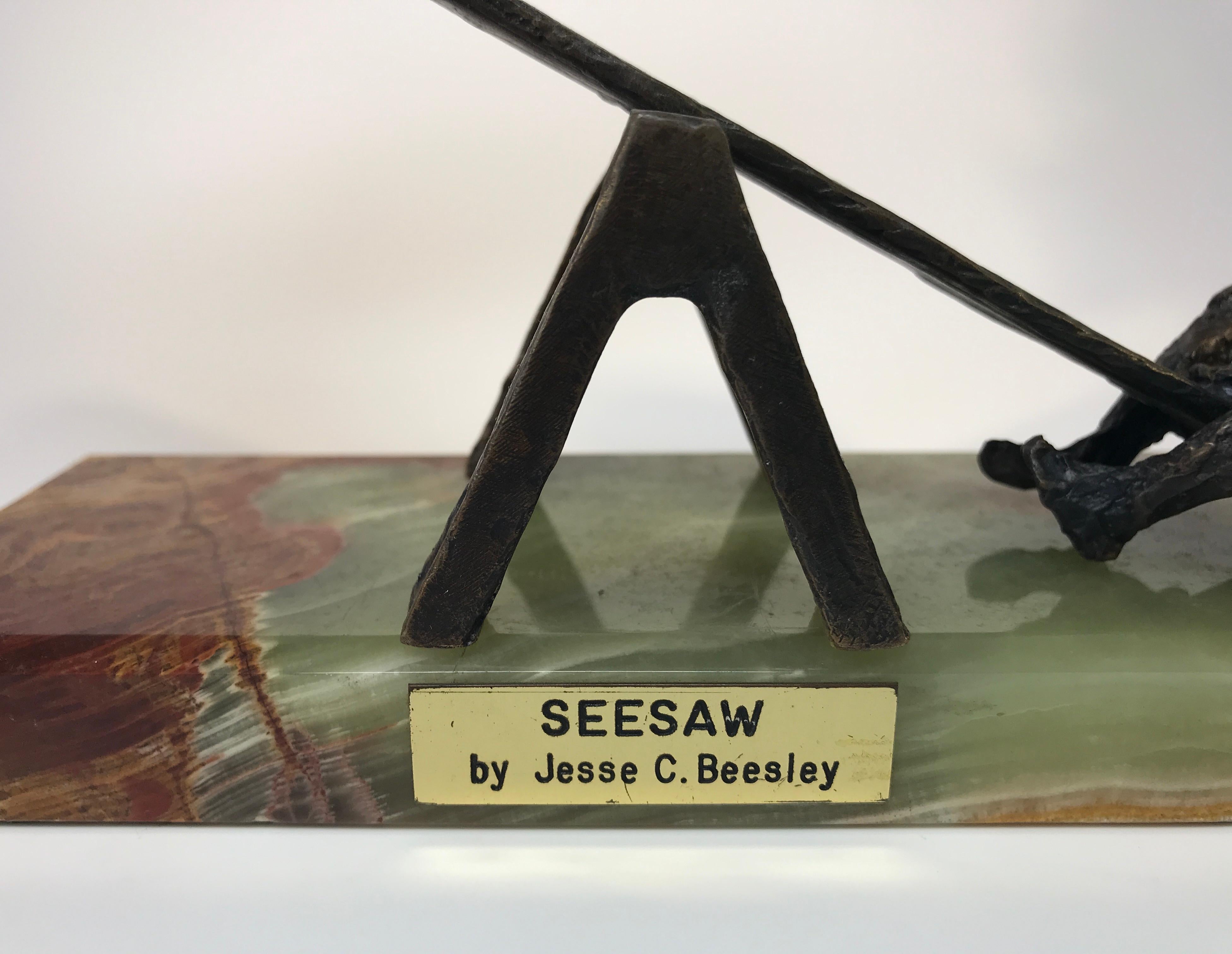 Jesse C Beesley Signed 1970s Bronze Boy and Girl Teeter-Totter SeeSaw Sculpture 2