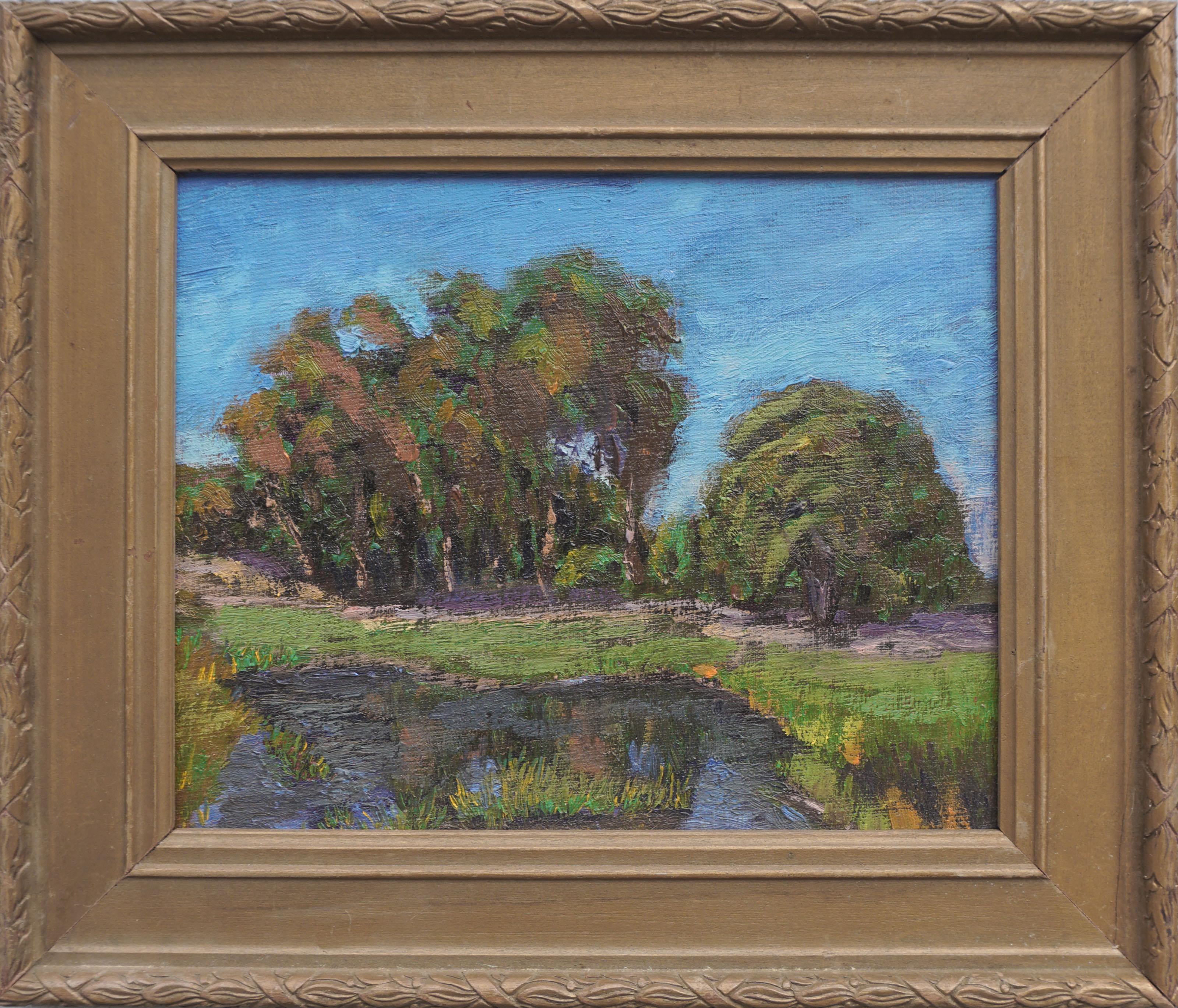 Jesse Don Rasberry  Landscape Painting - California Eucalyptus, Oak and Pond Landscape