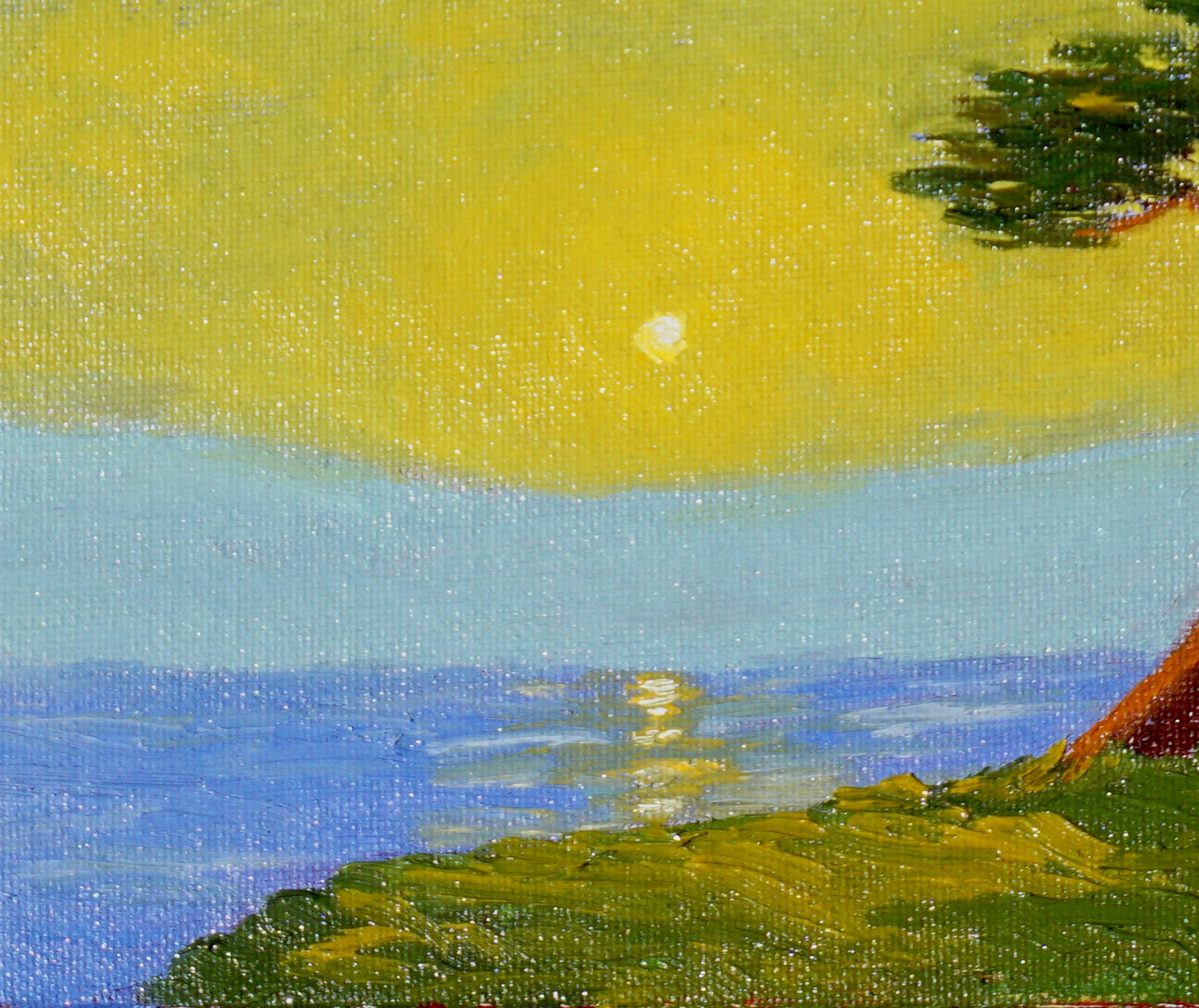 Sunset en cyprès de Monterey - Paysage côtier californien de Carmel - Impressionnisme américain Painting par Jesse Don Rasberry 