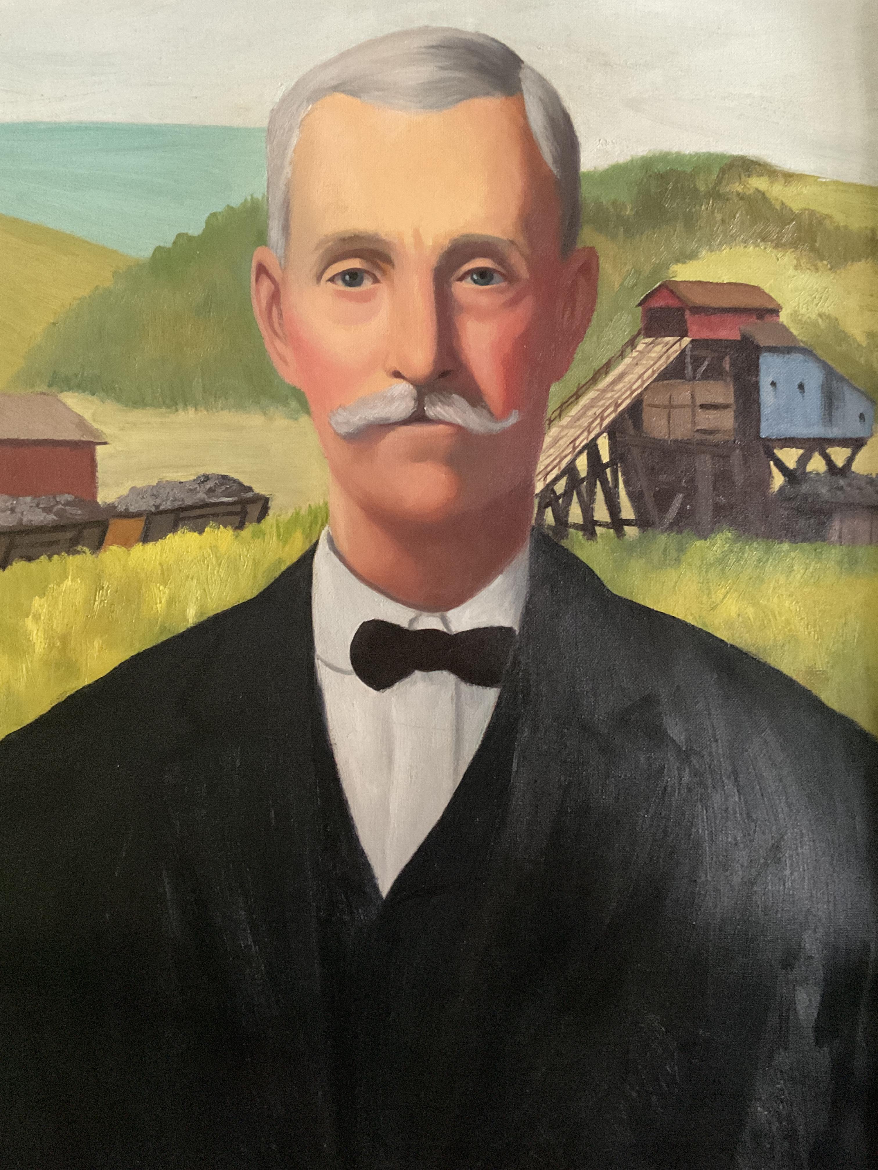 Amerikanisches sozialrealistisches Porträtgemälde eines Kohlenbergwerkbesitzers von Jesse F. Reed im Angebot 1