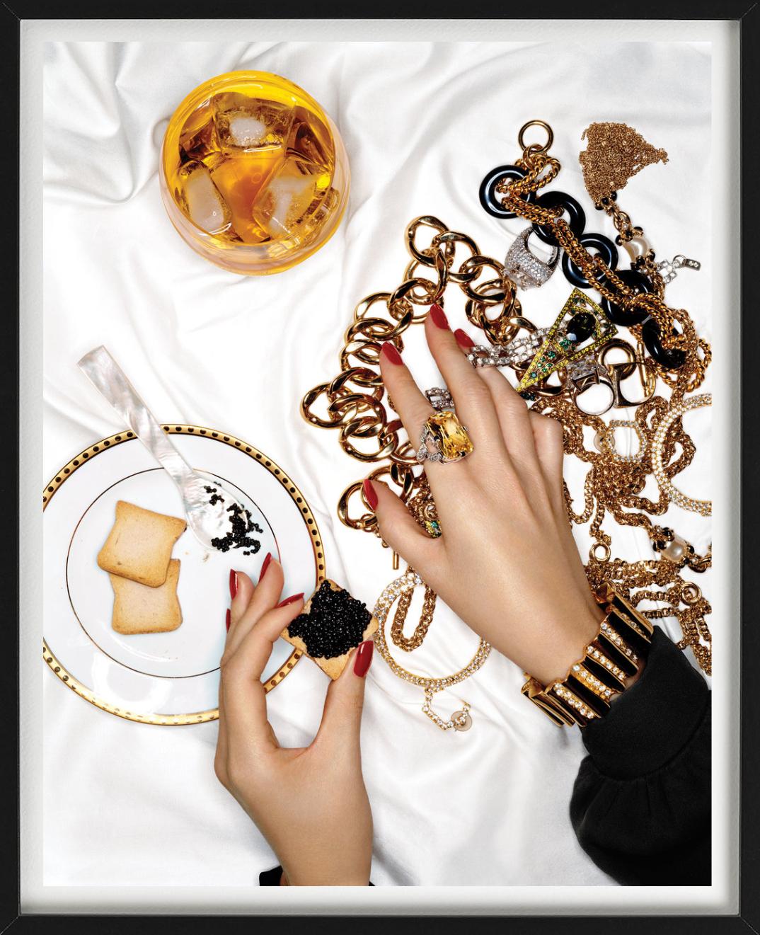 Jewels with caviar, colored photography, Fine Art Photography - Beige Portrait Photograph by Jesse Frohman