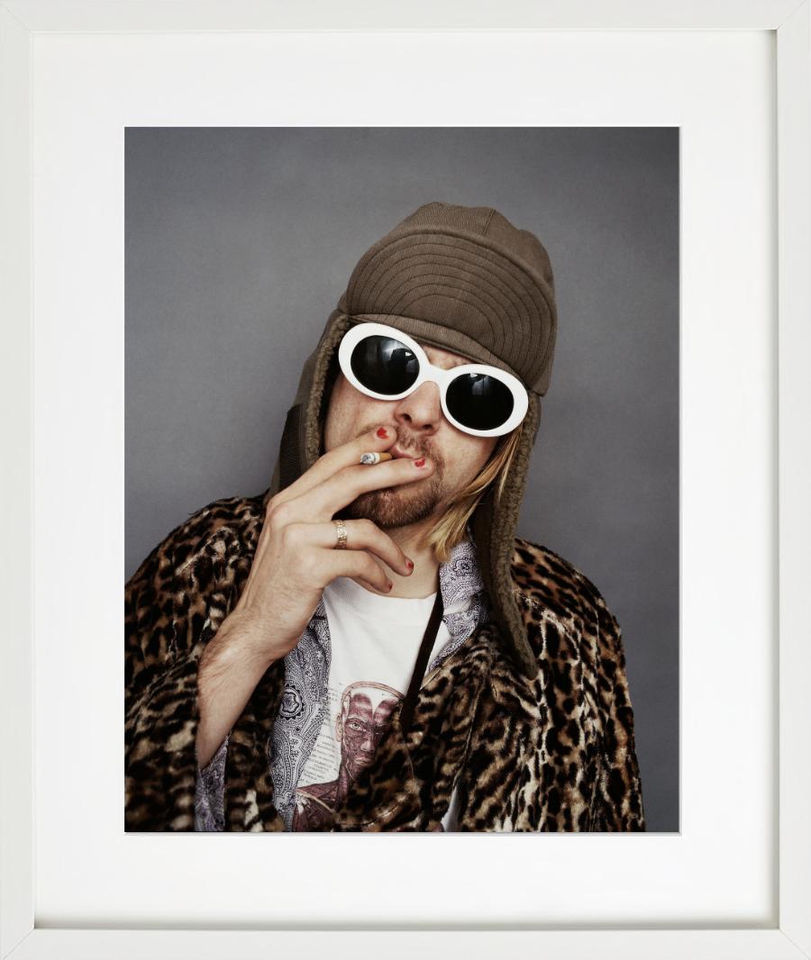 Kurt Cobain smoking - Portrait of Nirvana Singer with Sunglasses and Cigarette  - Photograph by Jesse Frohman