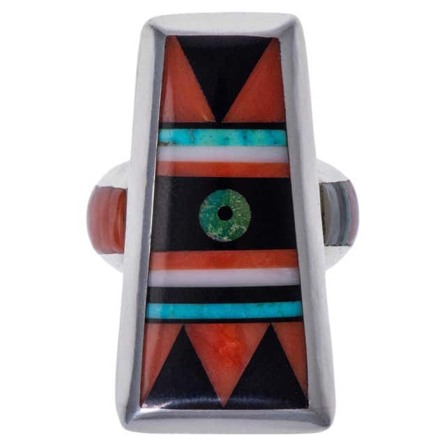 Charles Loloma Lapis Coral Turquoise Gold Height Inlay Ring 1970s For ...