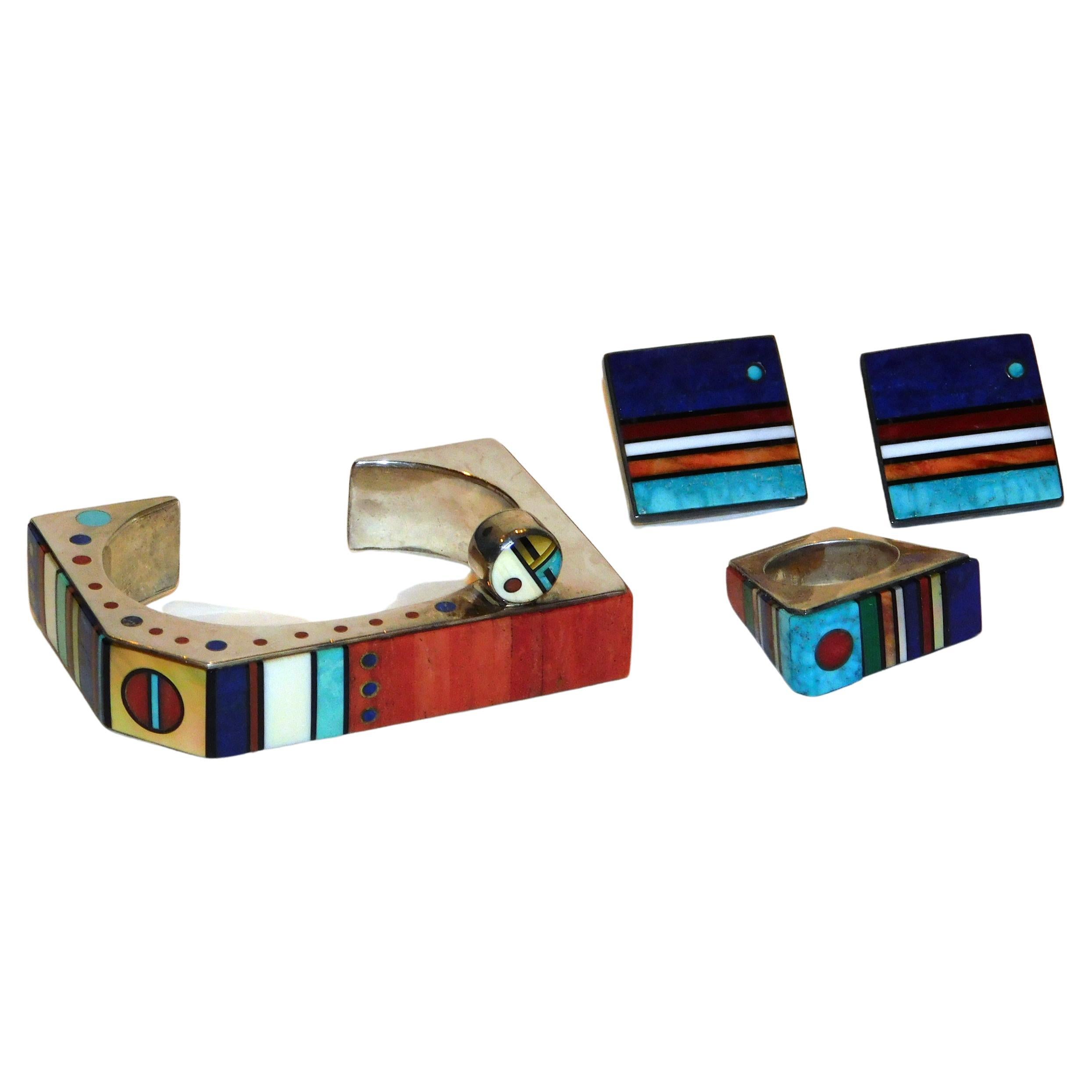 David Mandel Runway Jewelry 1980's Fab Brooch and Earring Set at