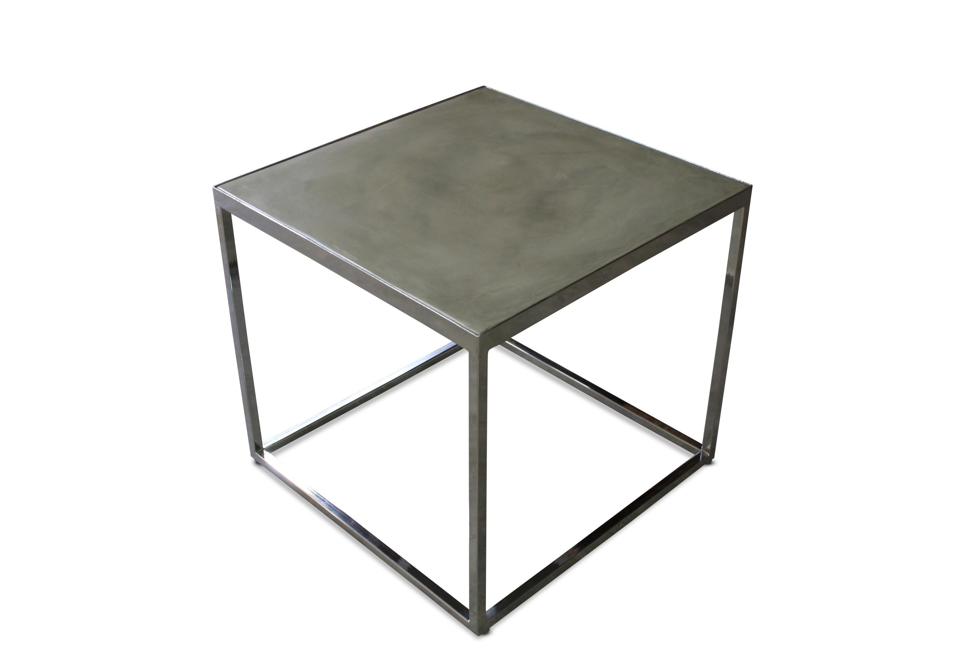 Minimalist Modern Polished Steel and Concrete Side Table by Costantini, Jesse For Sale