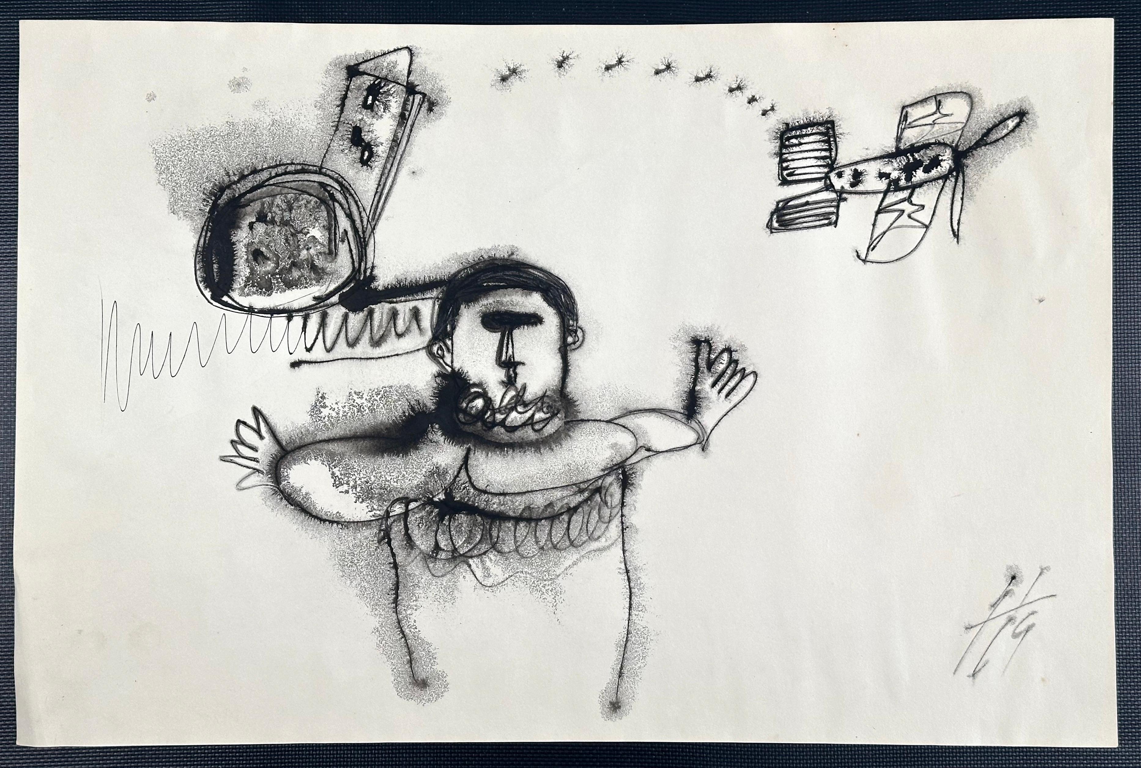 Jesse Soifer Abstract Painting - Art Brut Surrealist figurative abstract Philadelphia Artist