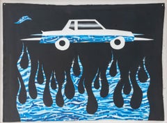 Jesse Spears Blue Flame Car Oil on Canvas