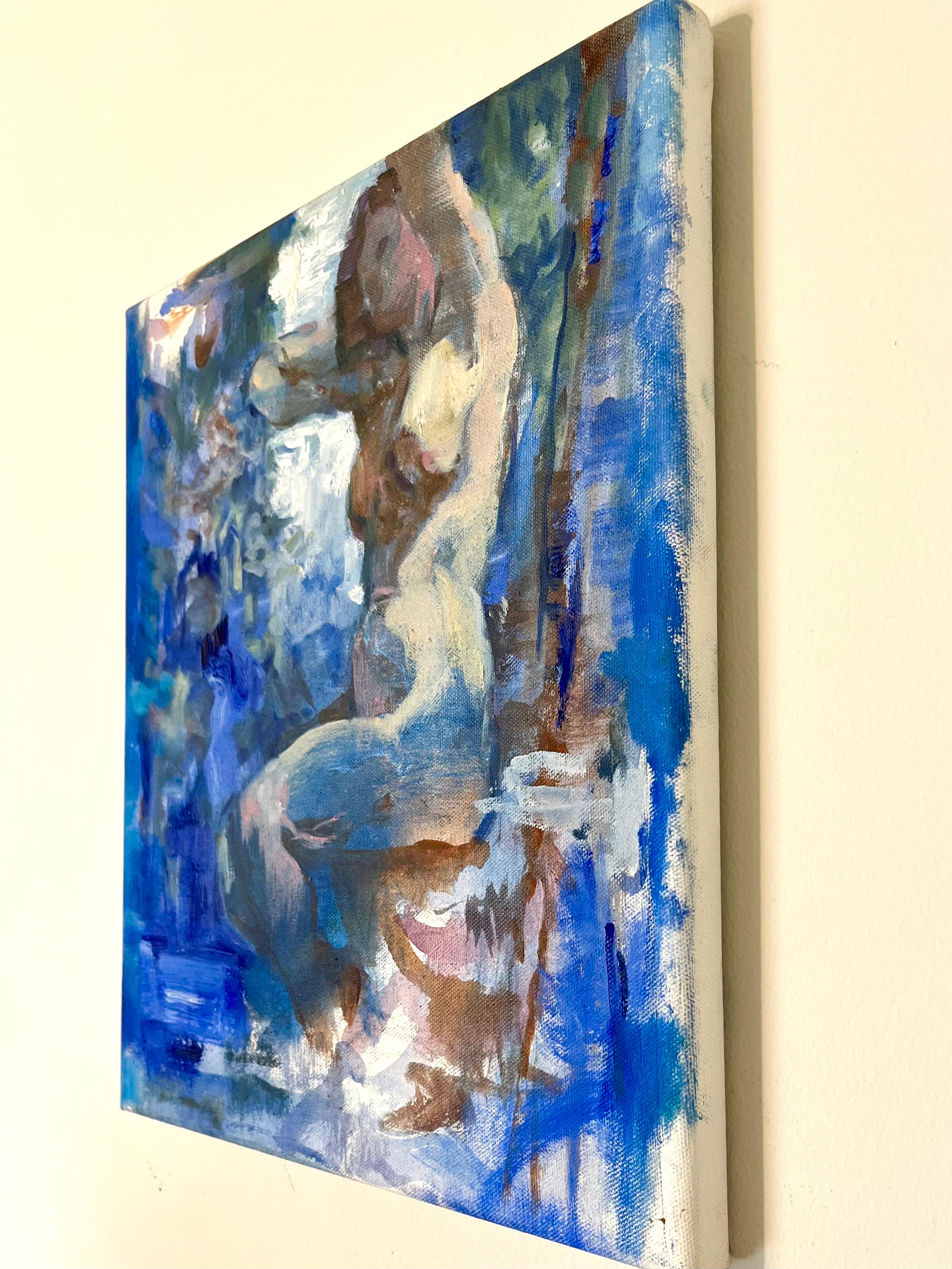 Abstract Oil on Canvas Modern Gestural Figurative Woman Nude blue - Painting by Jessica Benjamin