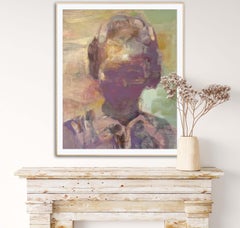Portrait gestuel moderne abstrait, huile sur toile - Figuratif multicolore