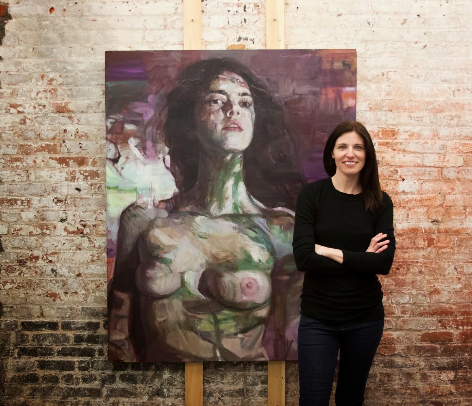 Ritratto astratto moderno Olio su tela Figurativo Gestuale multicolore - Figurative Painting Beige di Jessica Benjamin