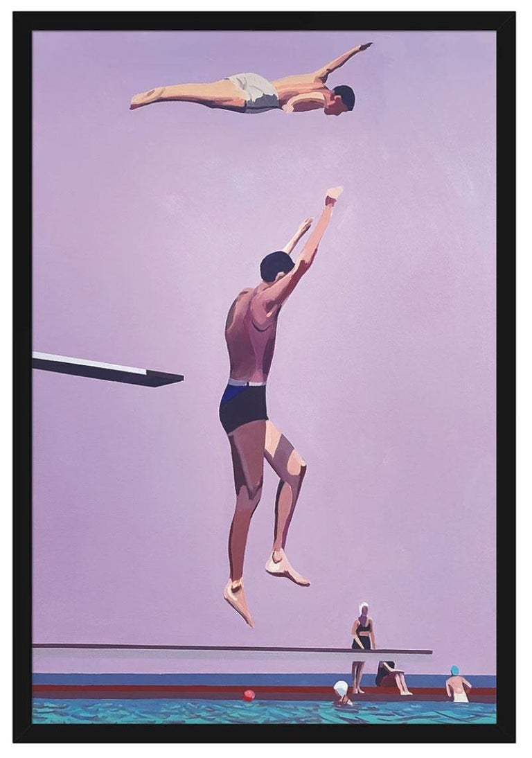 Divers at Jones Beach - Purple Figurative Print by Jessica Brilli