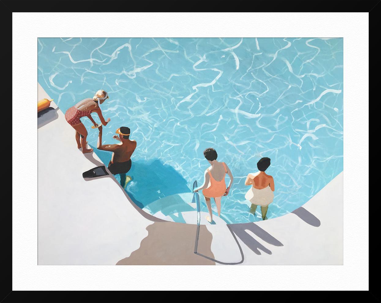 Diving Lesson - Blue Figurative Print by Jessica Brilli