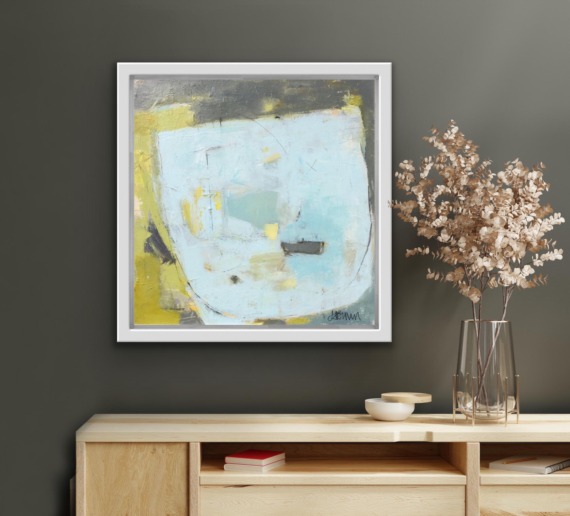 Safe Harbour, Blue and Green Abstract Painting, Pastel Colour Palette Art For Sale 1