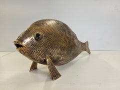 Pure bronze lake fish sculpture with watercolour surprise on the eye