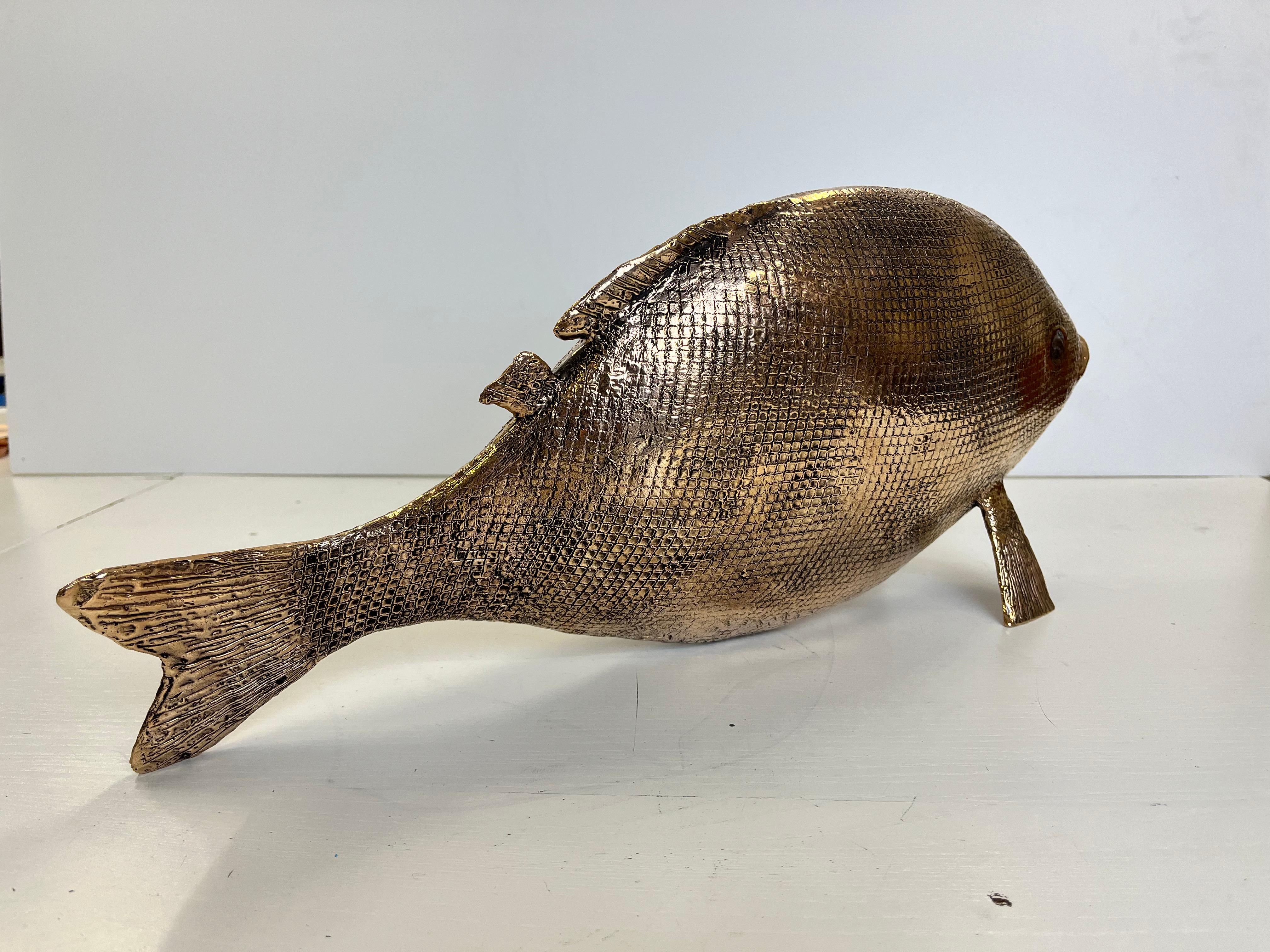 Promised Land in an elegant bronze sculpture fish - Gold Figurative Sculpture by Jessica Carroll