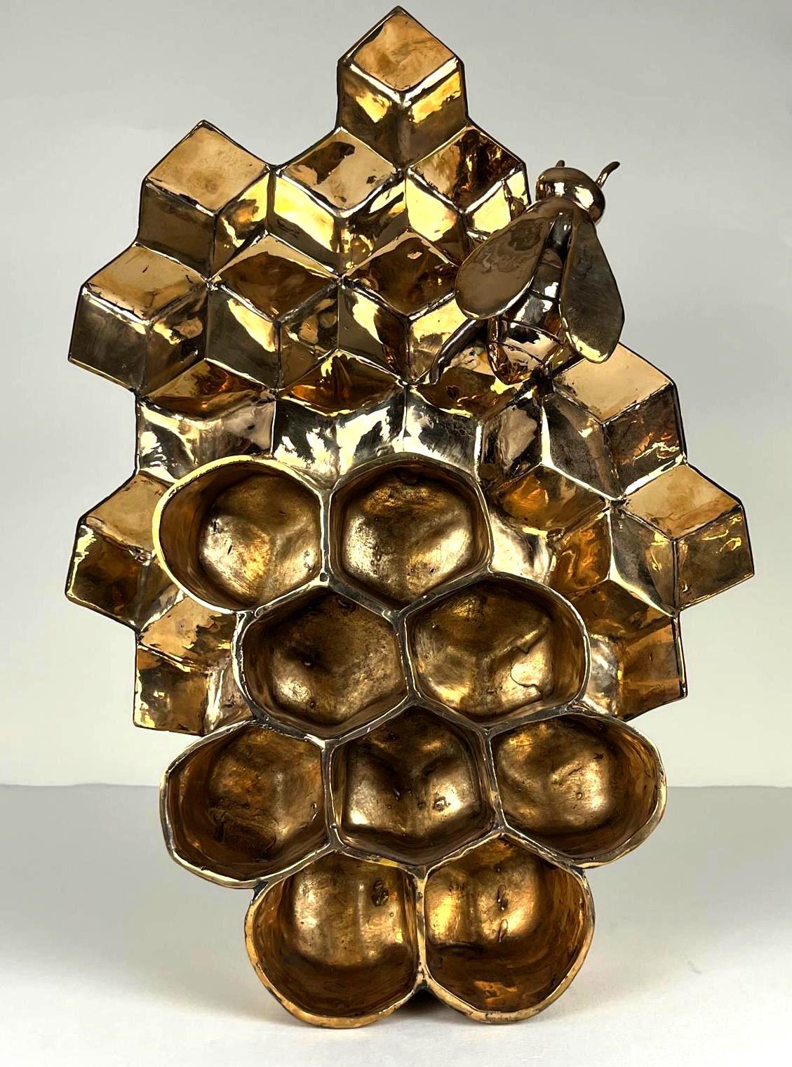 Abstract bronze indoor hive-bee sculpture 
