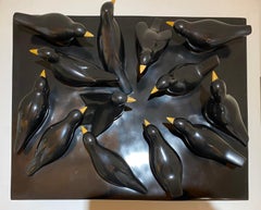 Belgium black marble unique sculpture - 13 blackbirds made by Jessica Carroll