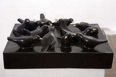 Belgium black marble unique sculpture - 13 blackbirds made by Jessica Carroll 