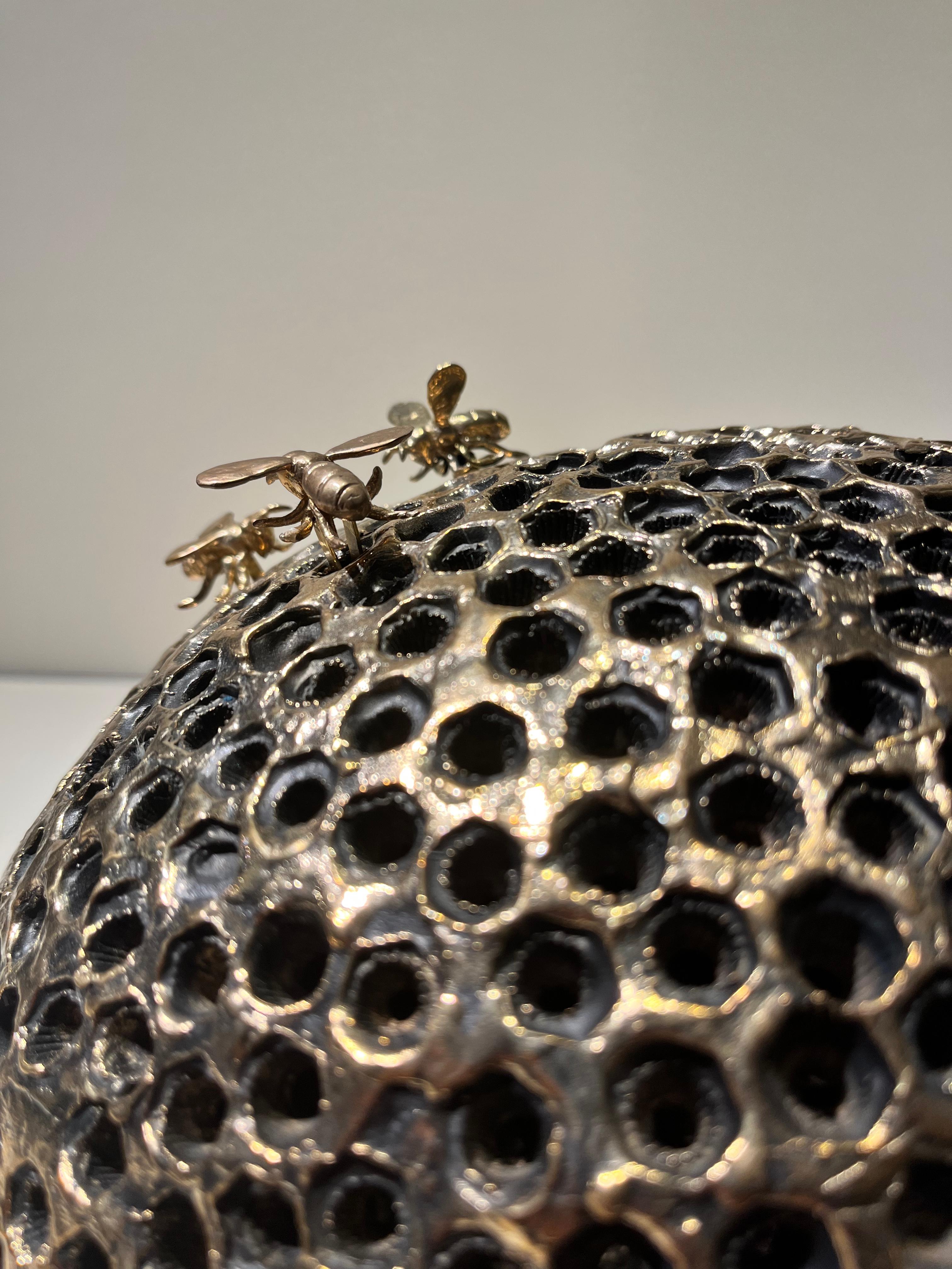 Bronze naturalistic bee hive indoor sculpture   - Brown Figurative Sculpture by Jessica Carroll