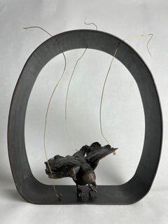 Passero - Scultura contemporanea  in bronzo e ferro pezzo unico