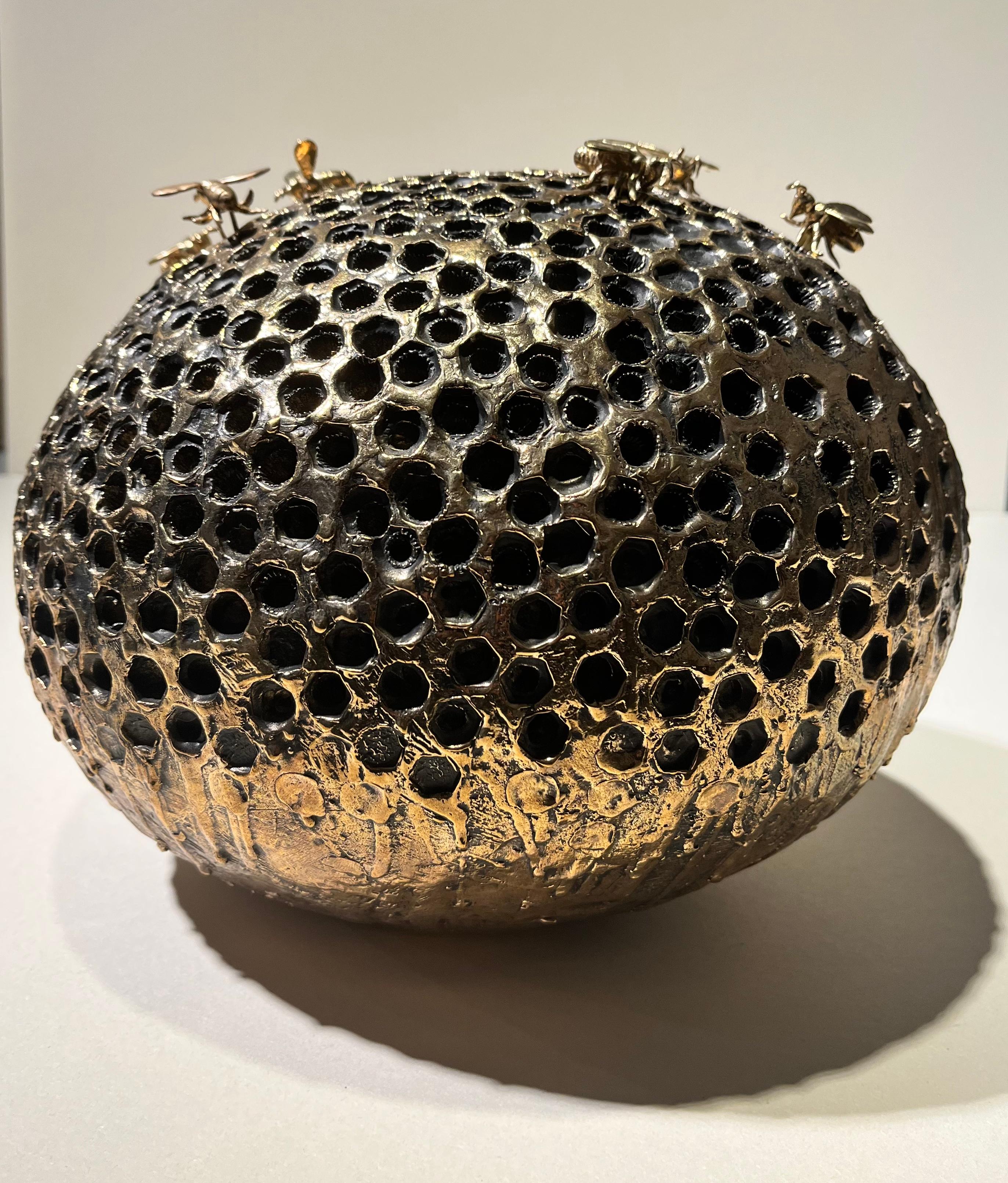 Bronze naturalistic bee hive indoor sculpture   - Sculpture by Jessica Carroll