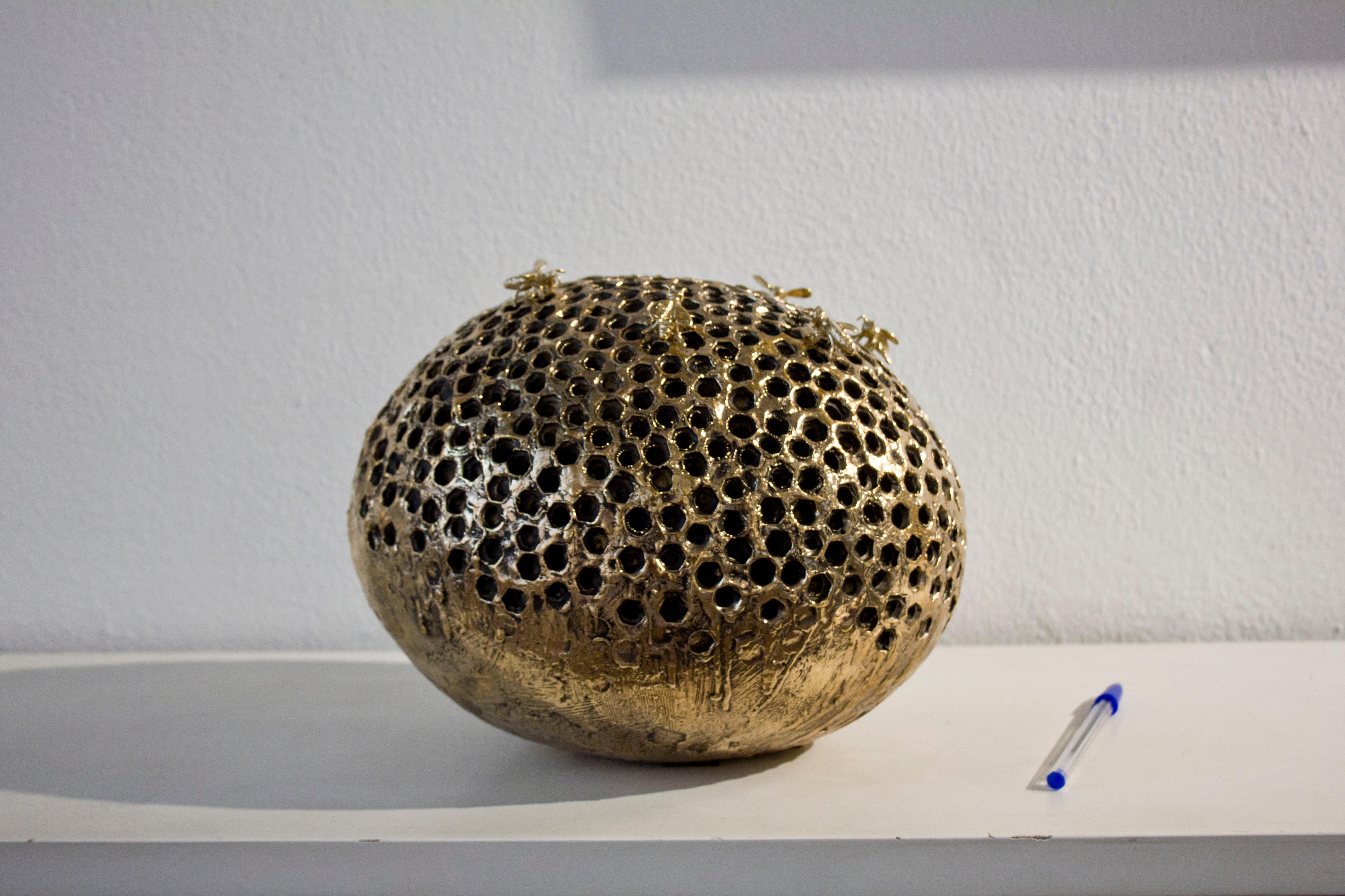 Bronze naturalistic bee hive indoor sculpture   3