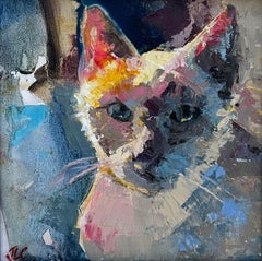 "Bluepoint" (2024) de Jessica Cook, pintura al óleo original de gato