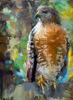 "Centinela" (2024) de Jessica Cook, pintura al óleo original de Halcón