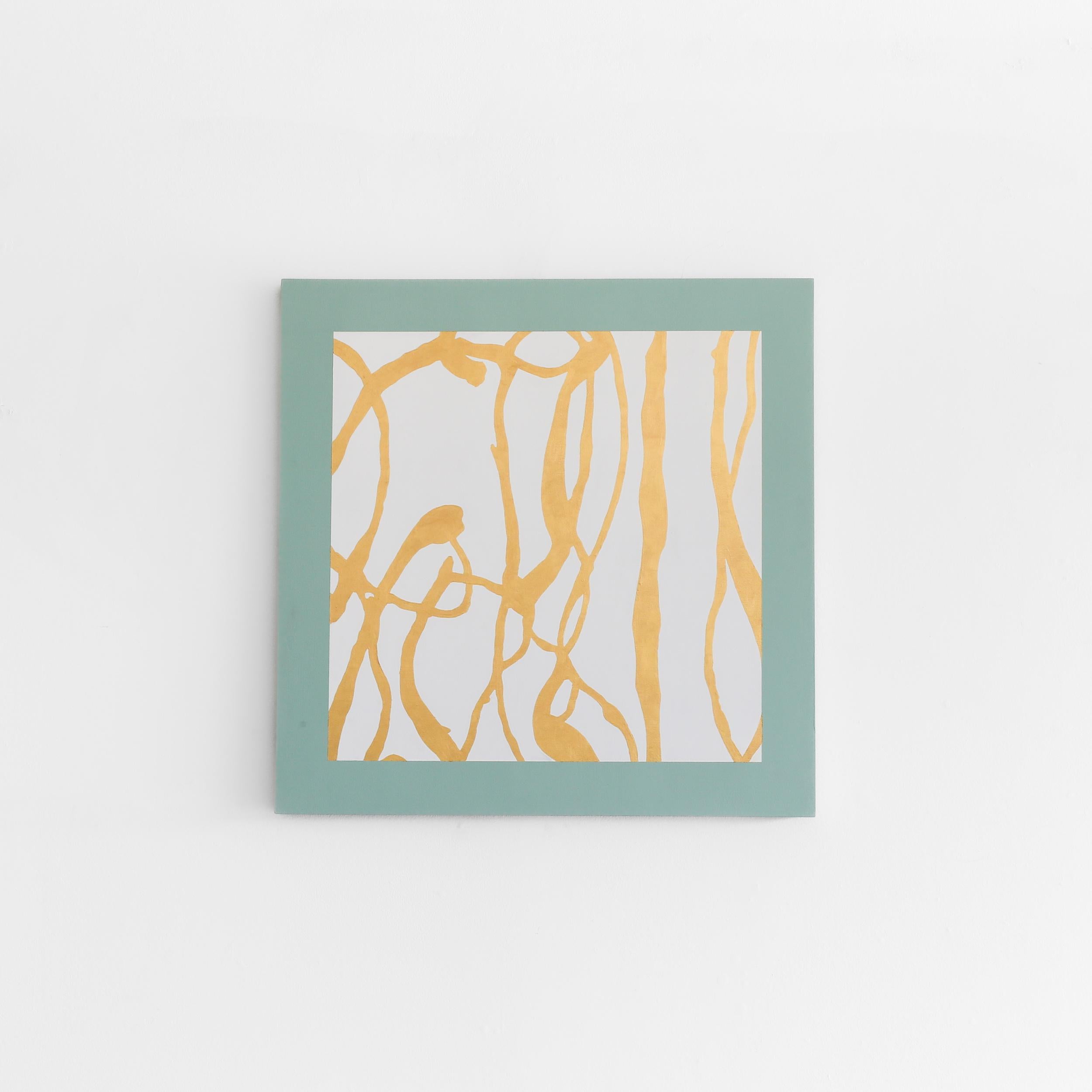 Covington - Bleu avec feuille d'or pur 24 carats - Abstrait Mixed Media Art par Jessica Feldheim