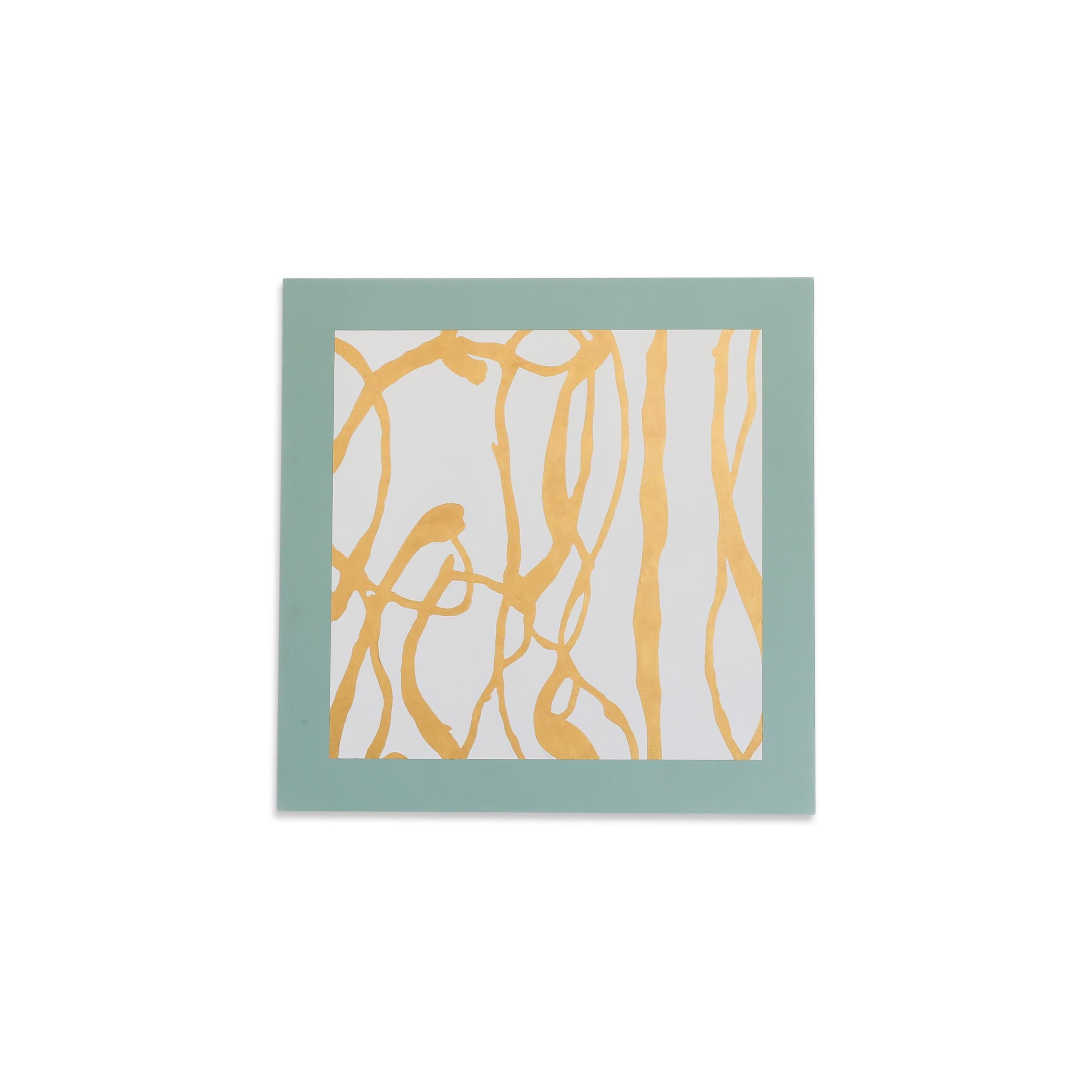 Covington - Bleu avec feuille d'or pur 24 carats - Mixed Media Art de Jessica Feldheim