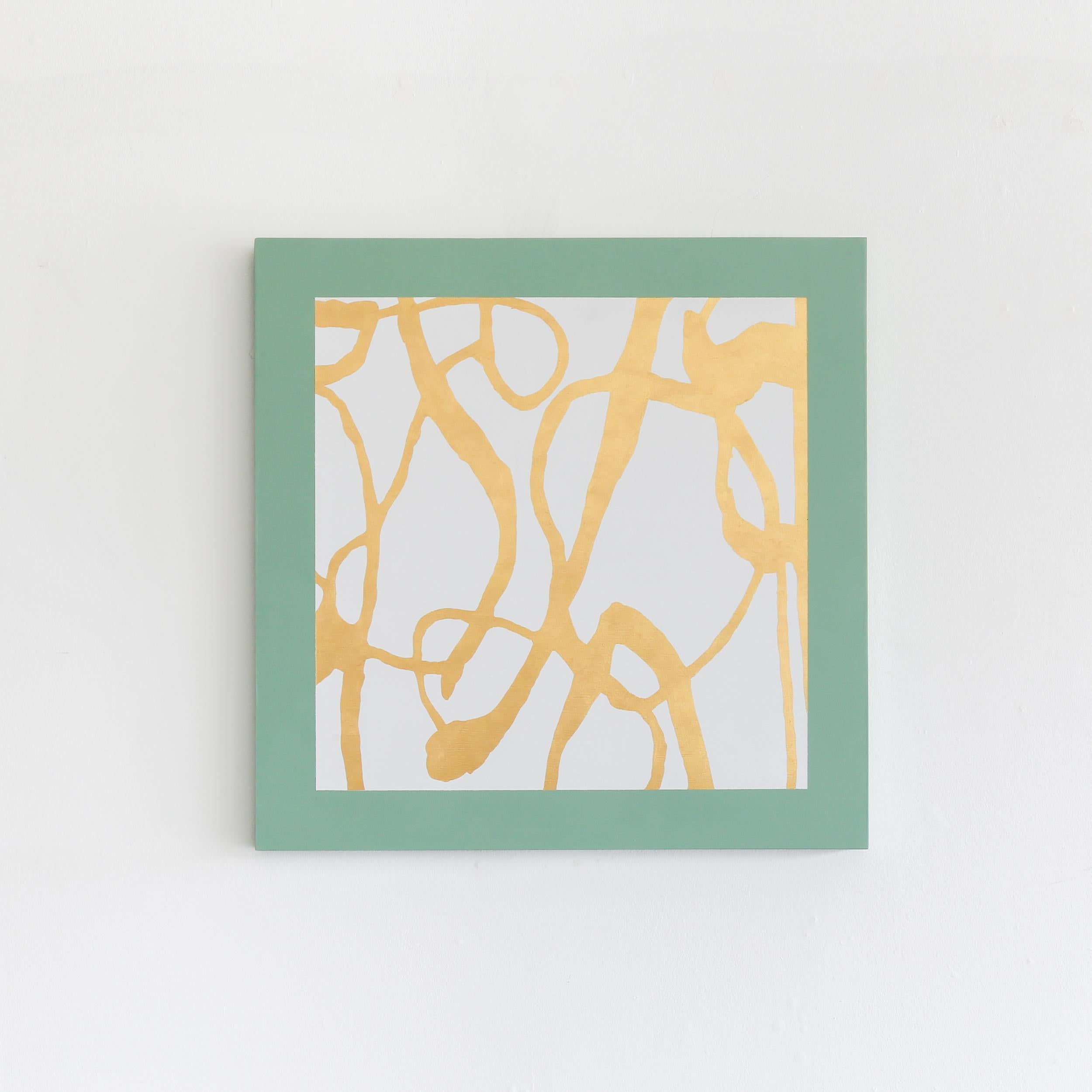 Southfield - Vert avec feuille d'or pur 24 carats - Abstrait Mixed Media Art par Jessica Feldheim