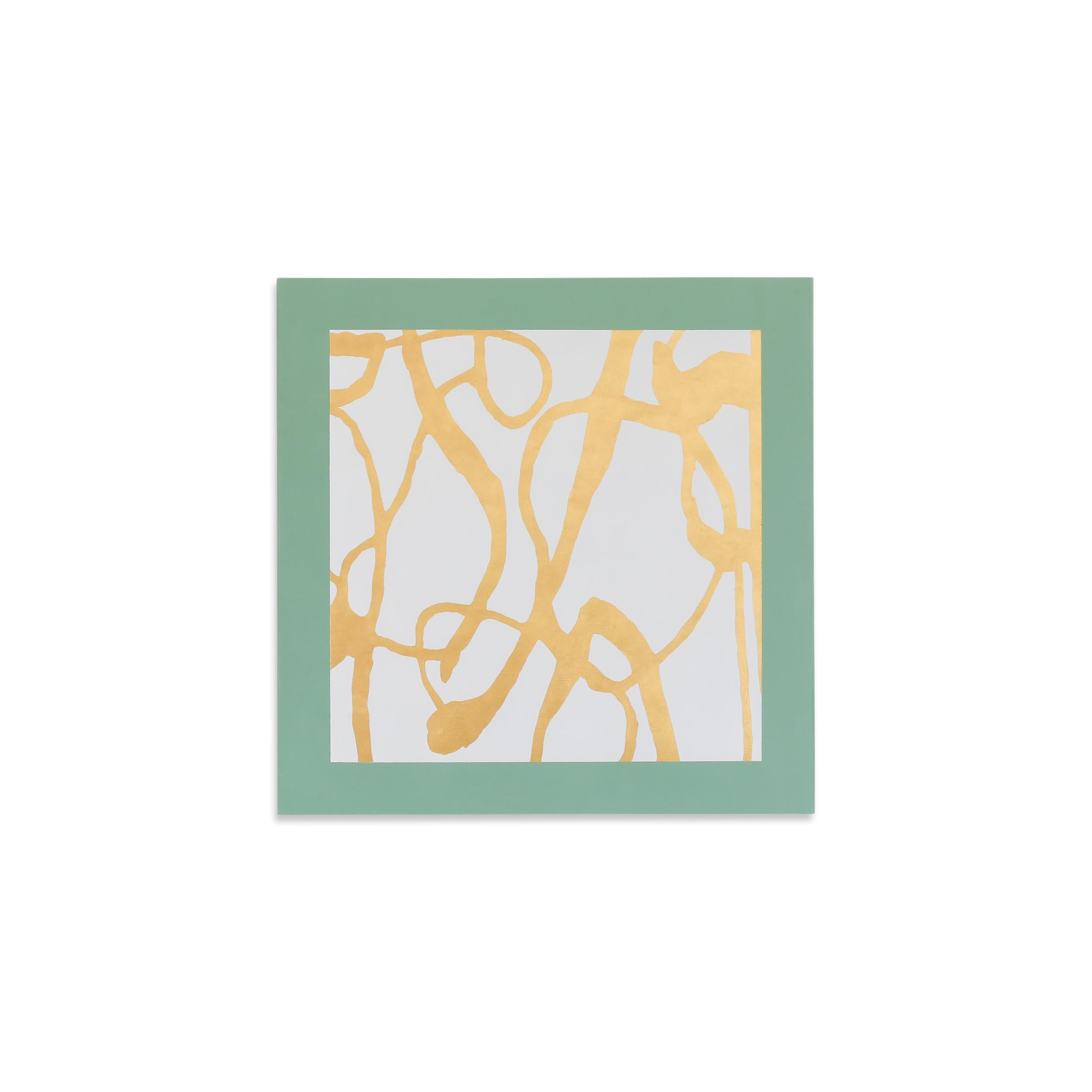 Southfield - Vert avec feuille d'or pur 24 carats - Mixed Media Art de Jessica Feldheim
