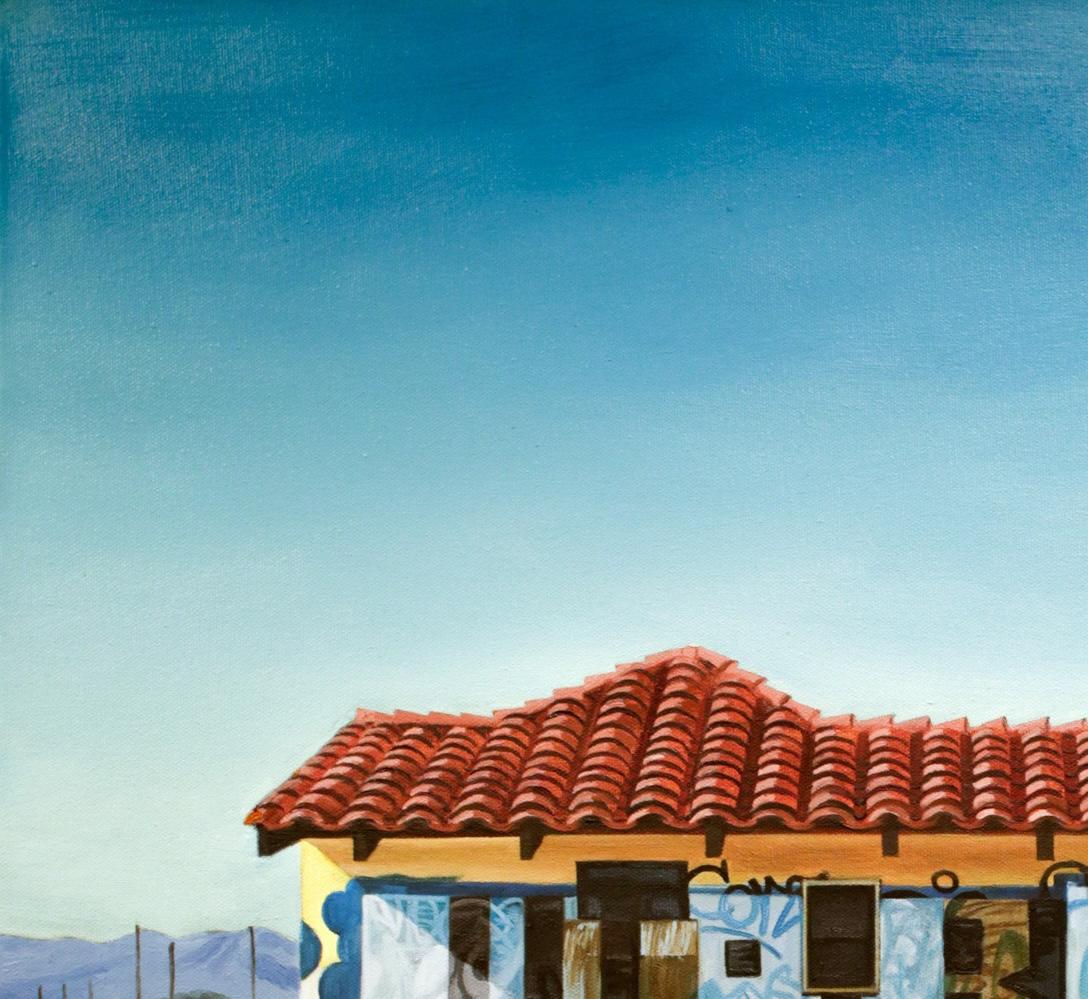 « Bakersfield II », peinture à l'huile hyperréaliste, paysage à graffitis, photoréaliste en vente 2