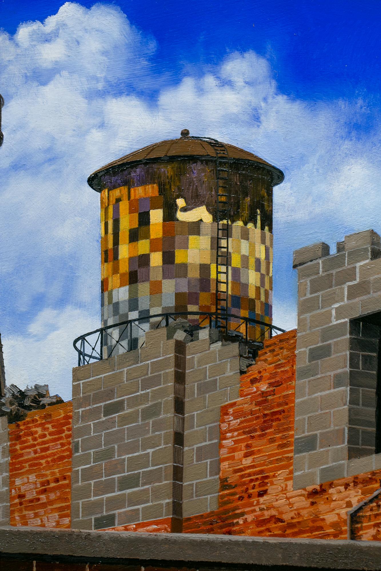 „Detroit Pixels I“, Acryl- und Ölgemälde, figurativ, Stadtlandschaft, Graffiti (Zeitgenössisch), Painting, von Jessica Hess