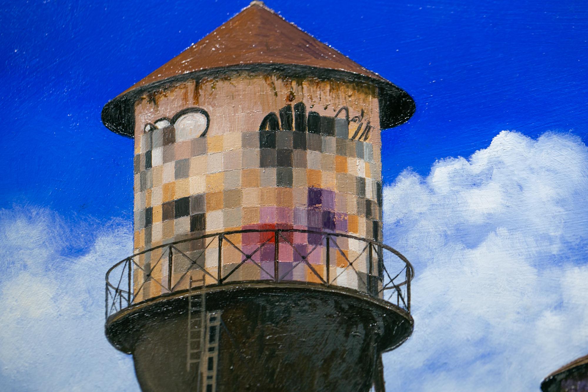 « Detroit Pixels I », peinture acrylique et à l'huile, figurative, paysage urbain, graffiti en vente 2