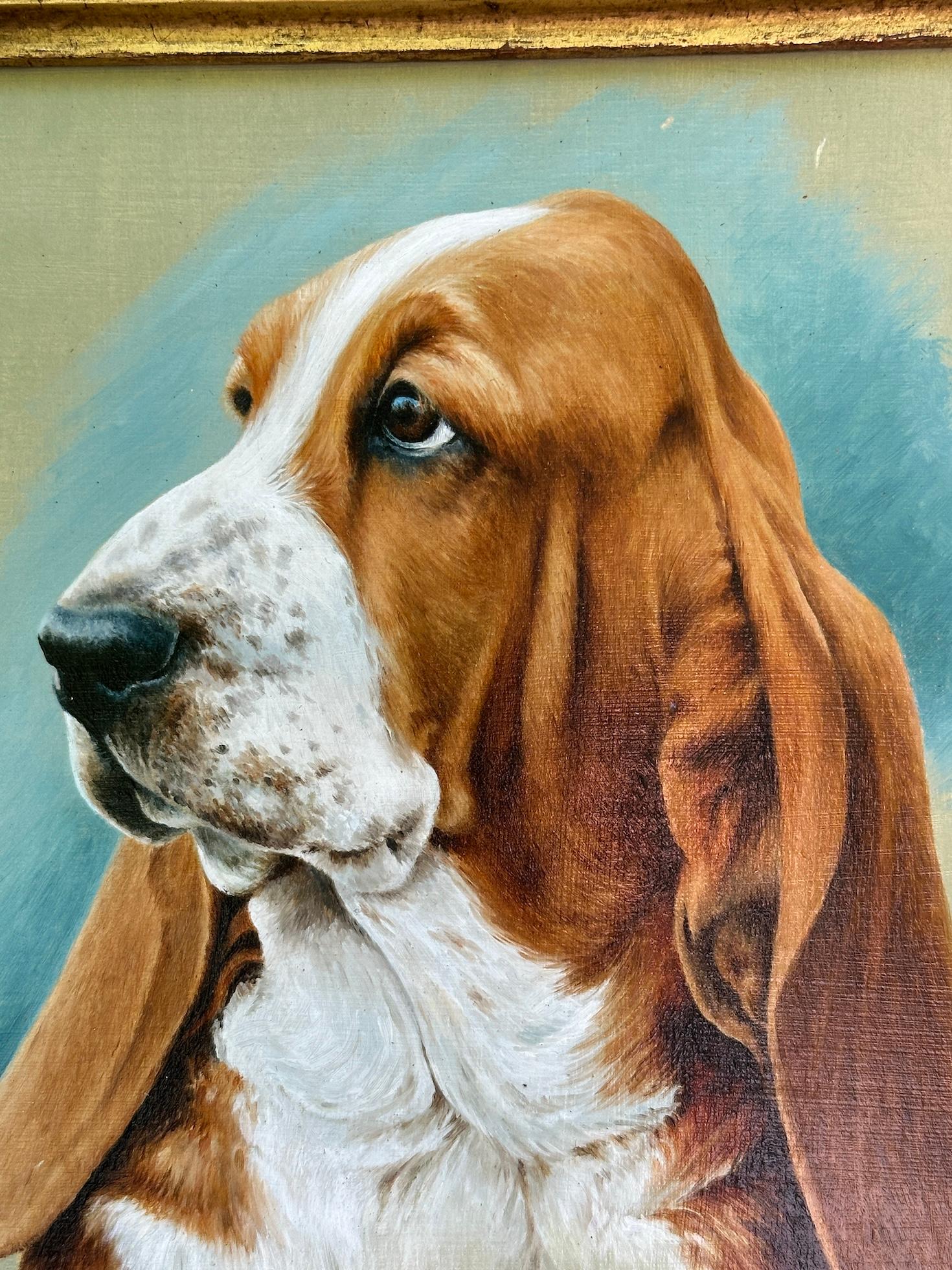 Retrato Modern British de un Bassett Hound al óleo - Painting de Jessica Holmes