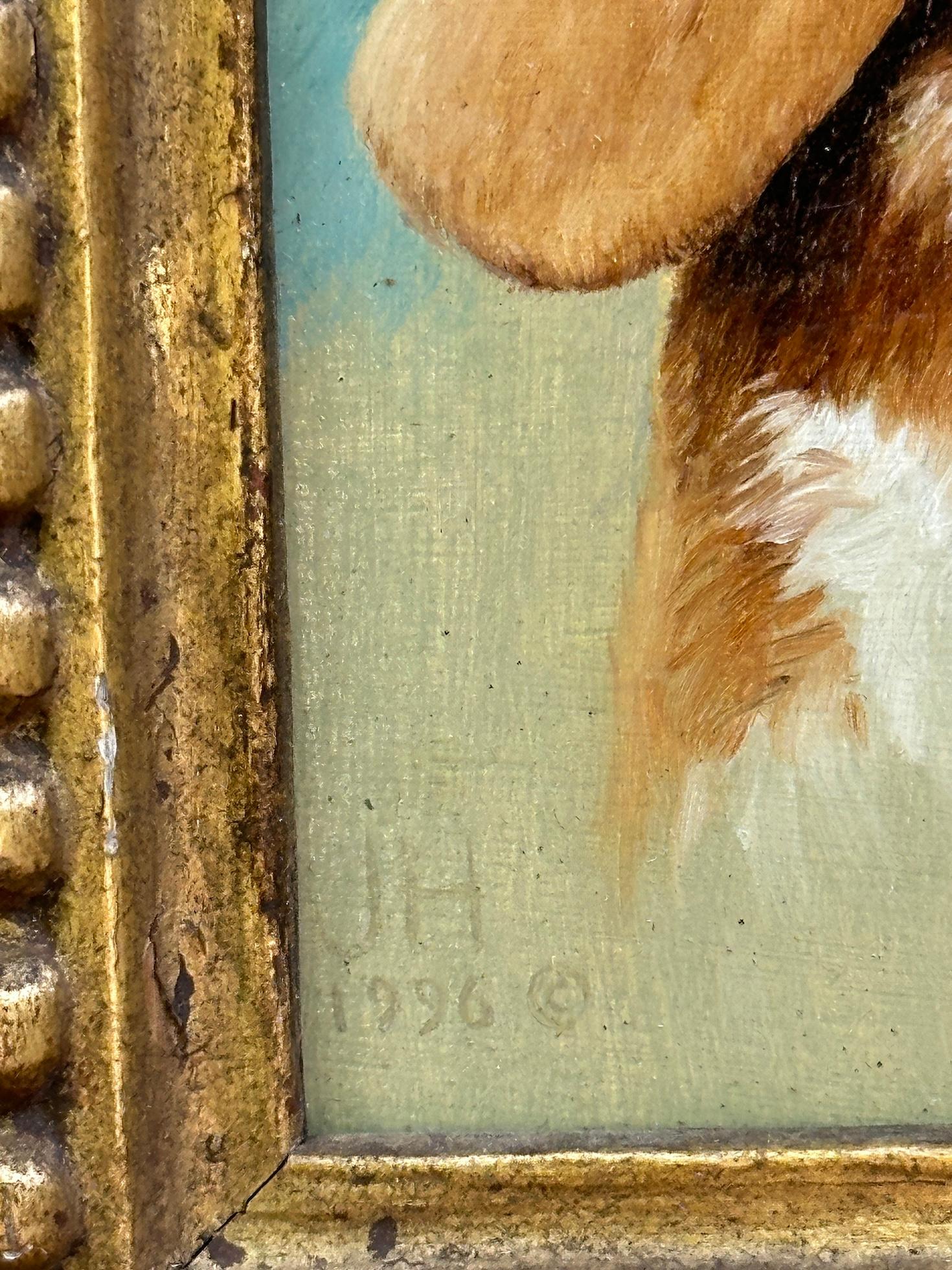 Retrato Modern British de un Bassett Hound al óleo - Portrait Painting Marrón de Jessica Holmes