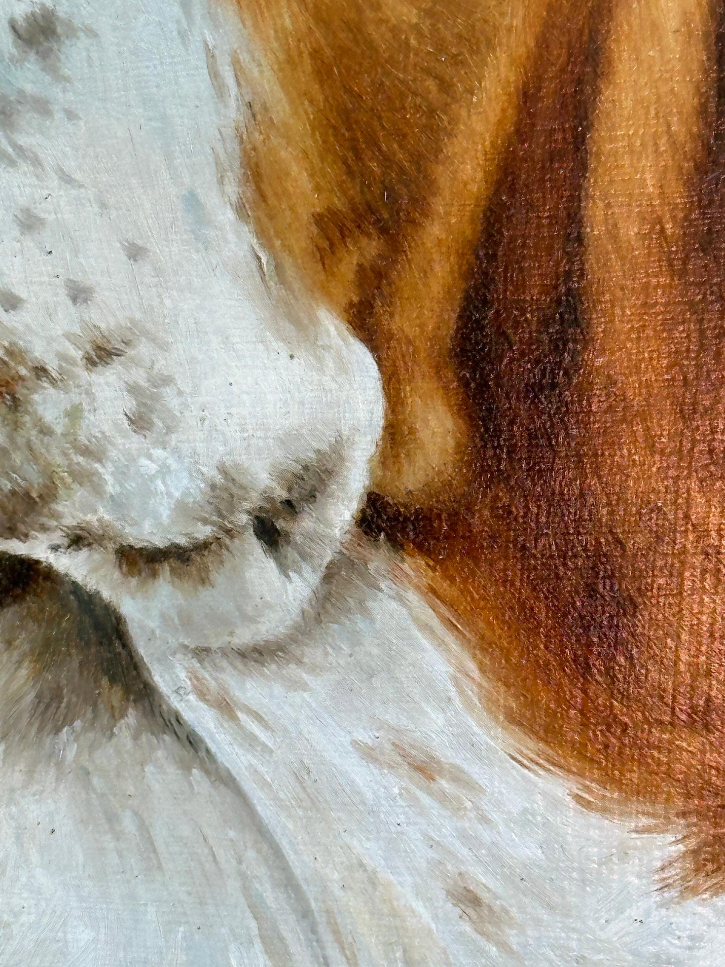 Maravilloso retrato de finales del siglo XX de un perro Bassett Hound. 

Pintado en Inglaterra hacia 1996, el artista fue capaz de pintar el personaje más asombroso de este retrato. 

Óleos sobre tabla de madera, la calidad se ve realzada por los