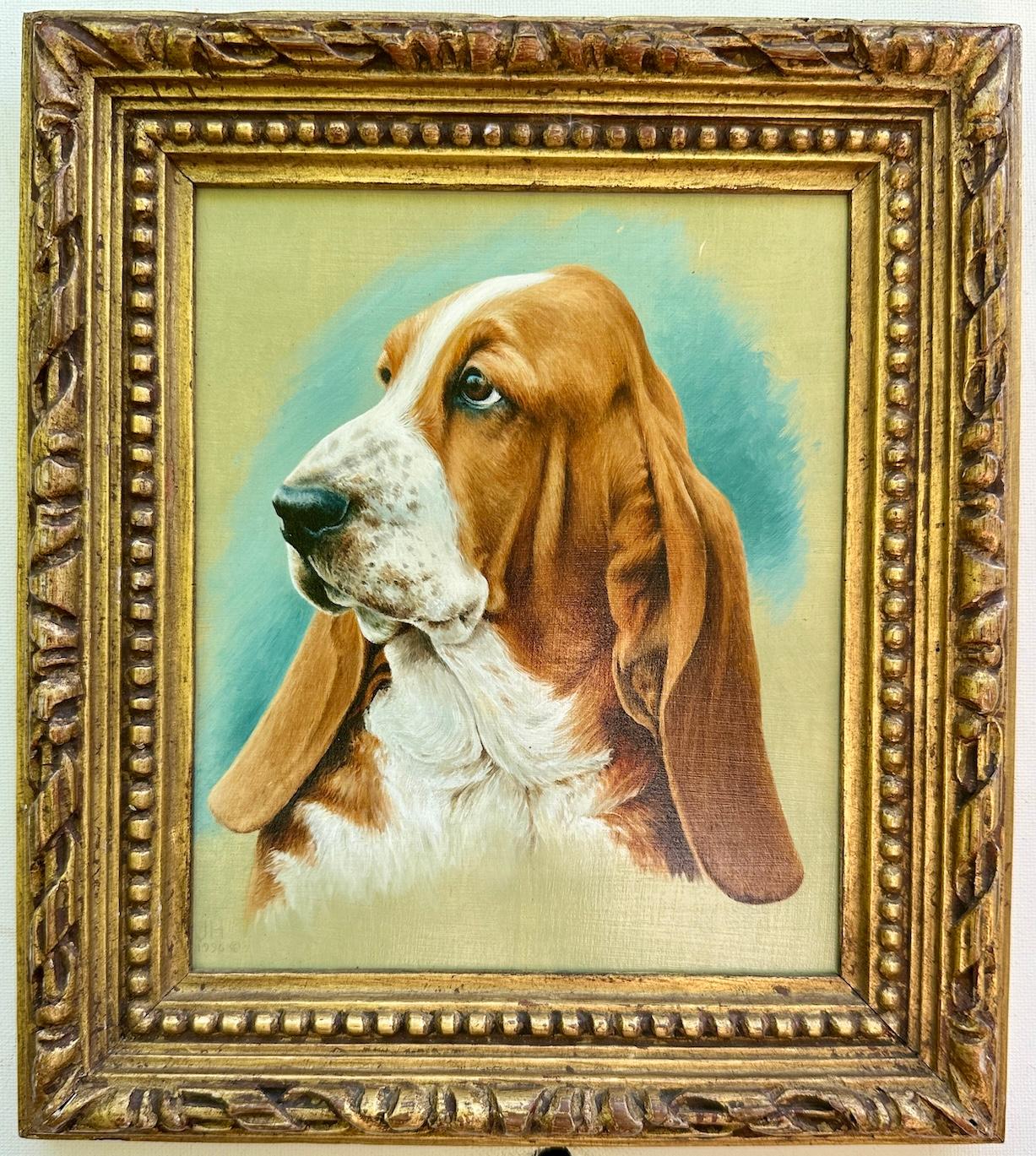 Ritratto Modern British di un Bassett Hound realizzato ad olio