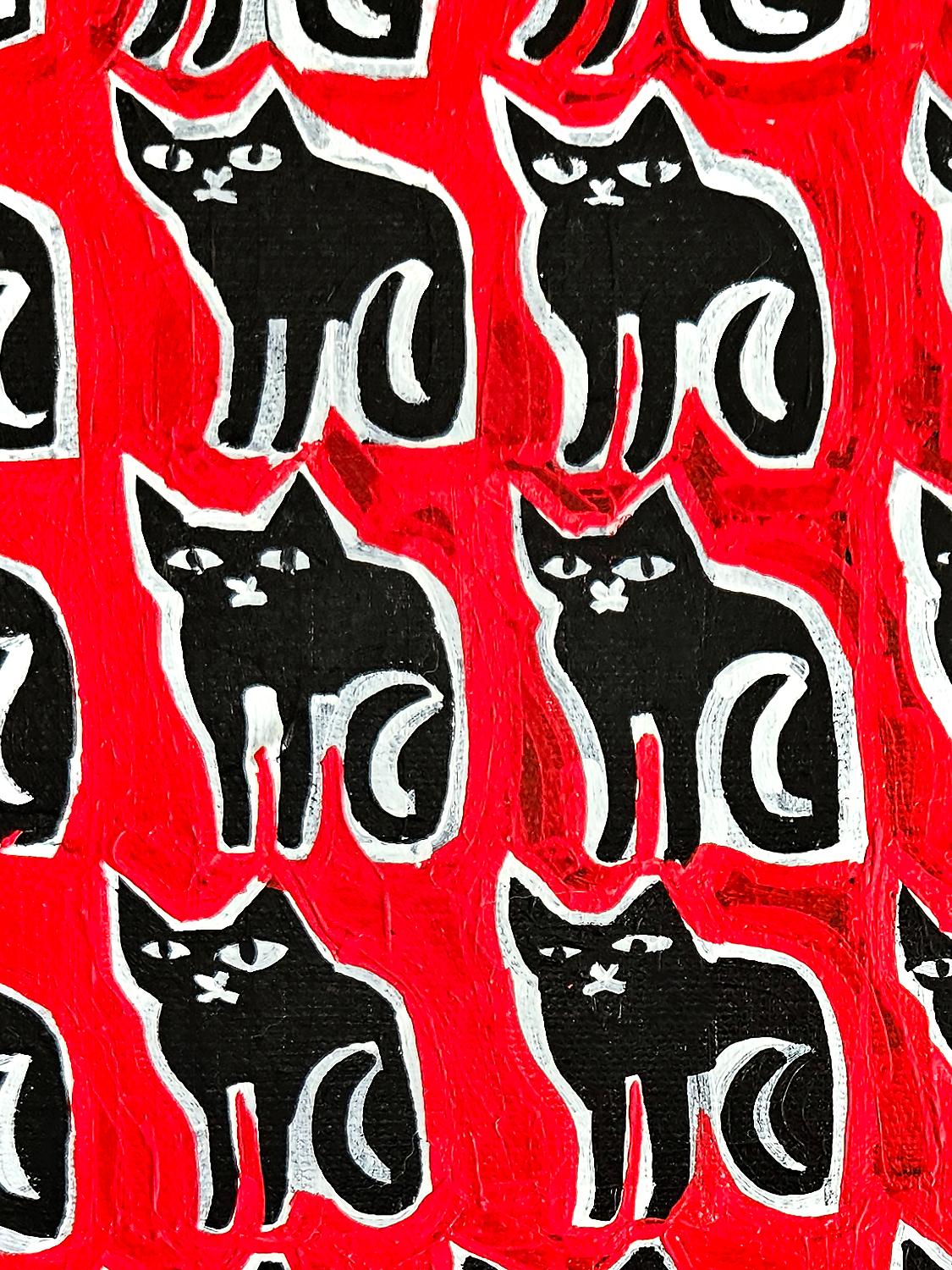 36 Gatti neri, dipinto originale - Animal Painting Nero di Jessica JH Roller