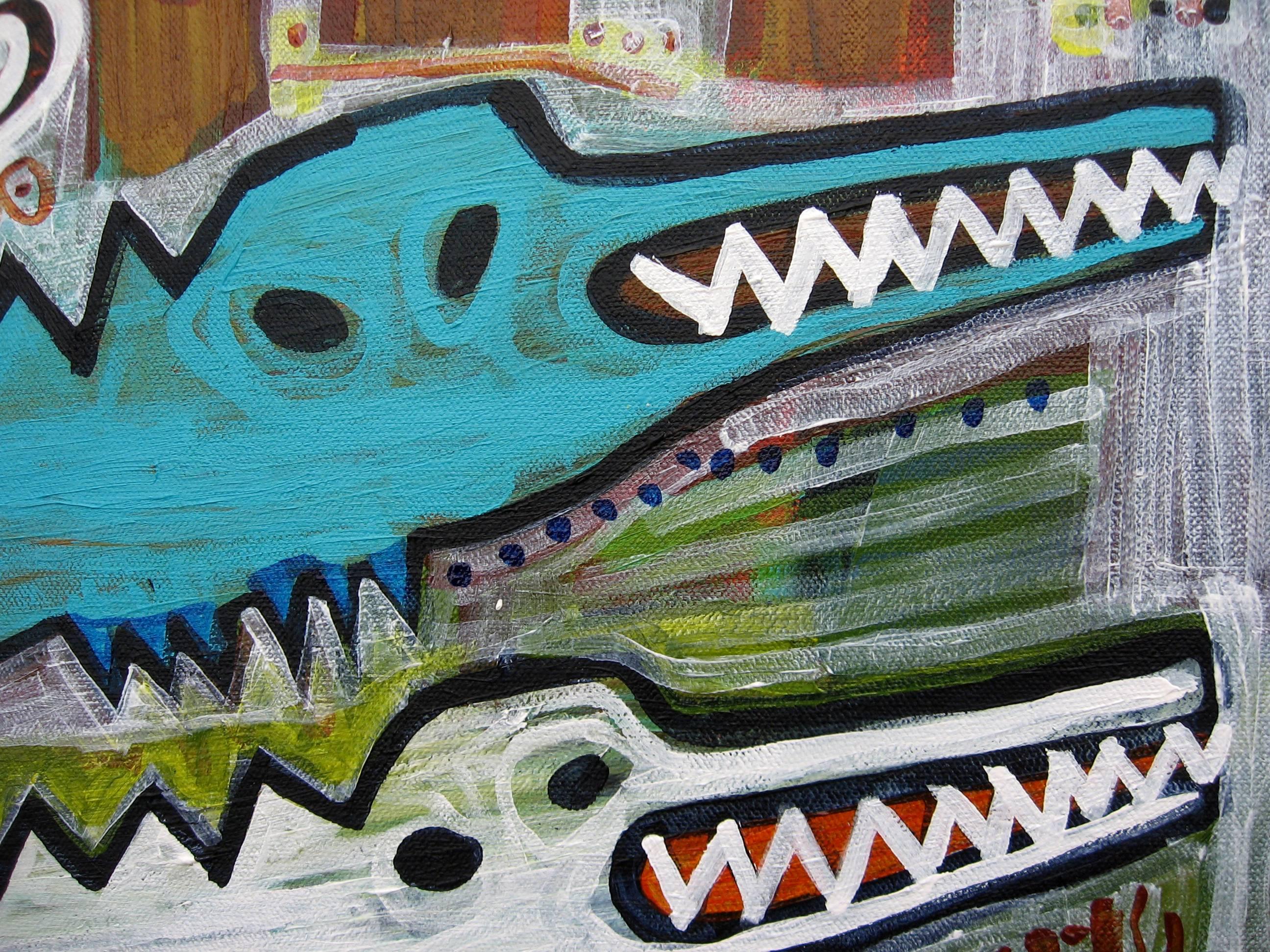 riding alligator painting