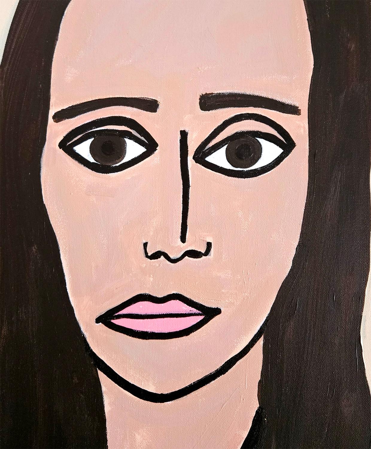 Autorretrato de artista, Pintura original - Figurative Painting Beige de Jessica JH Roller