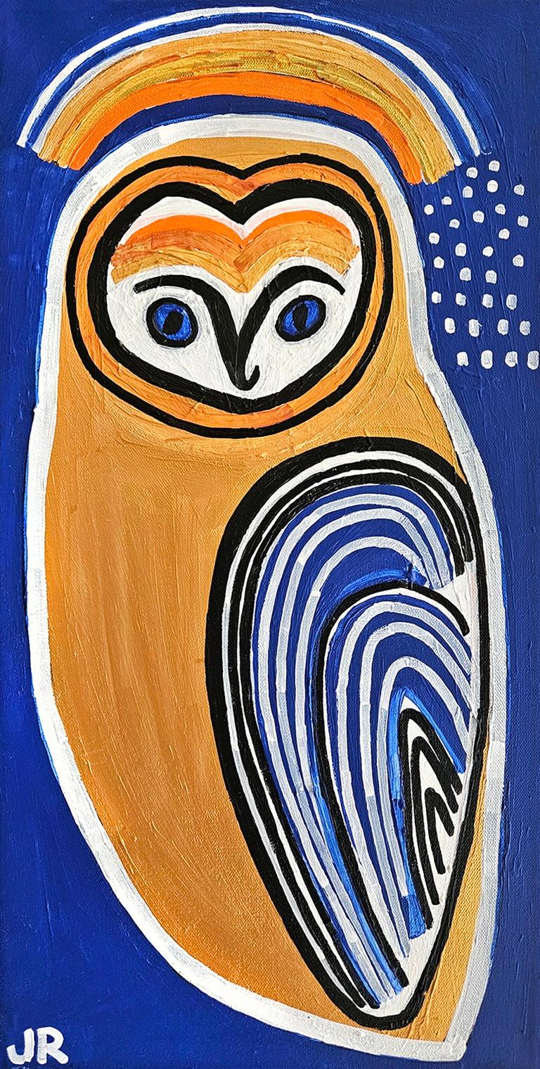 Chouette effraie sur cobalt, peinture originale