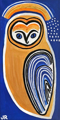 Chouette effraie sur cobalt, peinture originale